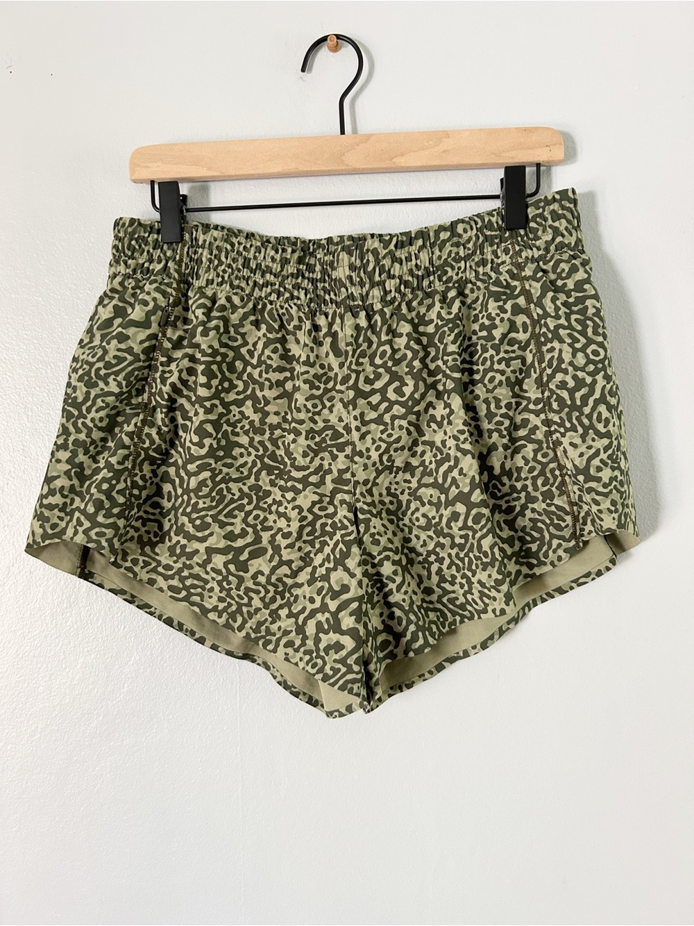 Athleta Olive Green Leopard Print hustle short